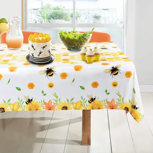 Vista 2 de WERNNSAI Mantel de abeja – 1 paquete de 108 x 54 pulgadas, mantel de abeja de abeja, decoración de baby shower, mantel de panal para niños y niñas