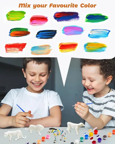 Vista 5 de Vileafy Kits de manualidades de pintura de animales de safari para niños de 4 a 8 años - 12 figuras de animales pintables con pinceles y paletas
