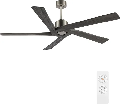 Vista 17 de WINGBO - Ventilador de techo DC de 48" sin luz - 5 aspas de madera maciza talladas, motor DC reversible de 6 velocidades, ventilador de techo sin