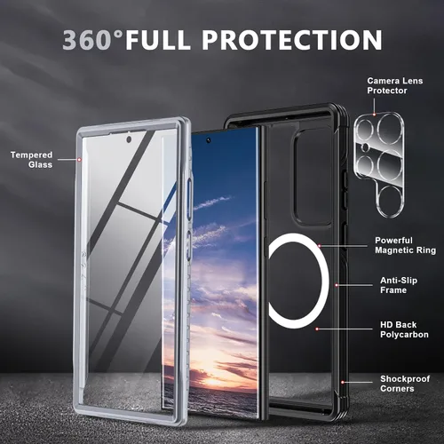 Vista 3 de Hekodonk Funda para Samsung Galaxy S24 Ultra, compatible con MagSafe, protector de pantalla integrado y 2 protectores de lente de cámara, funda Azul