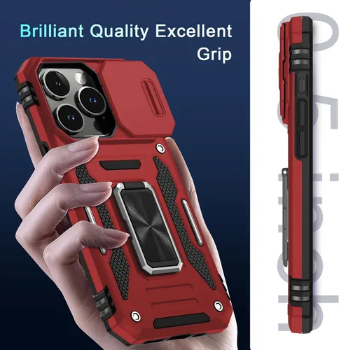 Vista 31 de DEERLAMN Funda para iPhone Xs Max con funda deslizante para cámara + protector de pantalla, soporte giratorio de anillo de grado militar a prueba