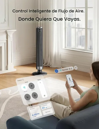 Vista 4 de DREO Ventilador de torre inteligente para dormitorio, altura ajustable de 40 a 45 pulgadas, velocidad de 28 pies/s, motor de CC, 9 velocidades, 4