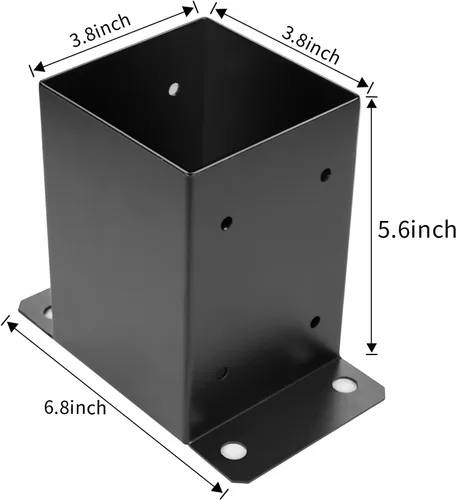 Vista 2 de Base de poste de 4 x 4, 2 piezas, tamaño interior de 3.6 x 3.6 pulgadas, soportes de poste de metal resistente con recubrimiento en polvo negro