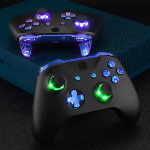 Vista 5 de eXtremeRate Chameleon Classical Symbols Bumpers Dpad Thumbsticks Start Back ABXY Buttons Multi-Colors Luminated DTFS DTF 20 Kit LED para Xbox One SX
