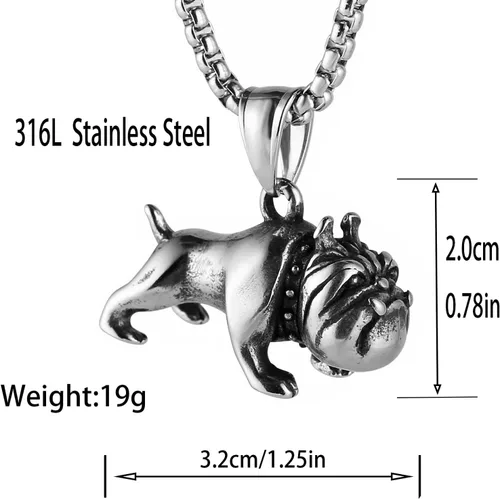 Vista 2 de Collar con encanto de bulldog inglés, colgante de acero inoxidable de bulldog 3D