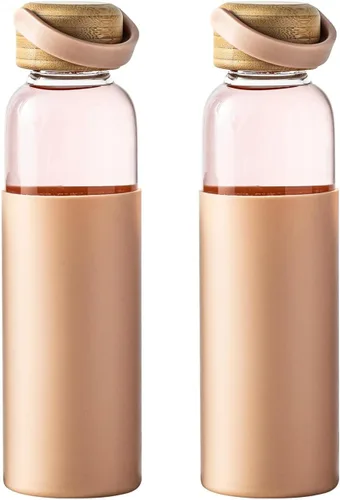 Vista 13 de Botella de agua de vidrio de borosilicato de 21 onzas con funda antideslizante y tapa a prueba de fugas - Botella de bebida reutilizable para 2