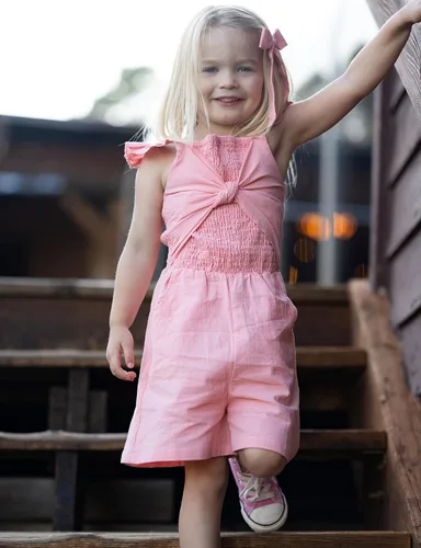 Vista 3 de Mono para niña con volantes, sin mangas, lindo lazo fruncido, pantalones cortos de una pieza, trajes de verano de 3 a 12 años