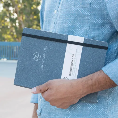 Vista 8 de ZenART - Cuaderno de bocetos grande B5 para dibujar de 120 GSM, cuaderno de viaje o hogar de tapa blanda con bolsillo y papel marfil liso grueso sin