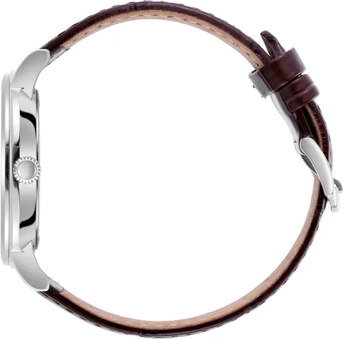 Vista 3 de Rotary Reloj analógico de cuarzo Windsor para hombre con esfera plateada y correa de cuero marrón GS0542002, Moderno
