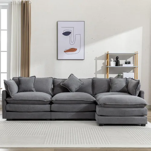 Vista 22 de KLMM Elegante sofá modular grande en forma de L de 2 piezas con dos almohadas, para sala de estar, oficina, apartamento, dormitorio, salón