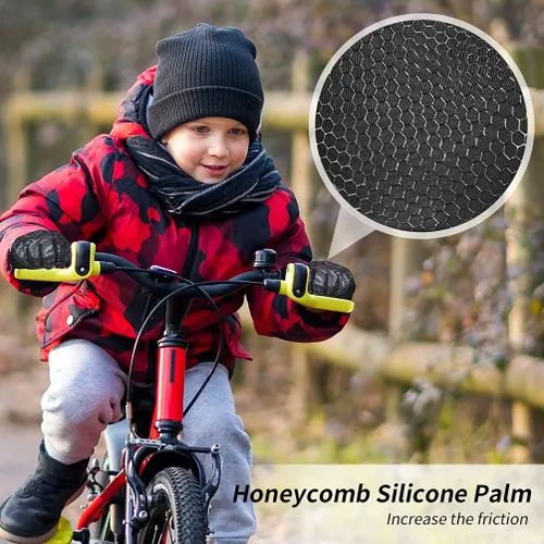 Vista 5 de Guantes cálidos de invierno para niños con agarre, guantes térmicos de forro polar para correr, ciclismo, pantalla táctil, clima frío, suaves