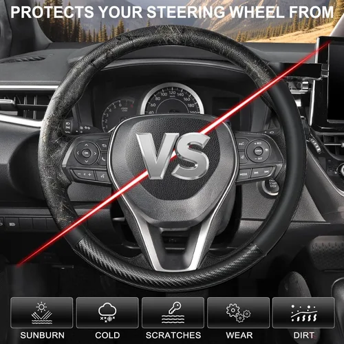 Vista 4 de SEG Direct Funda para volante de automóvil, tamaño mediano estándar de 14 1/2-15 pulgadas, embalaje no plegable, resistente, antideslizante, cuero