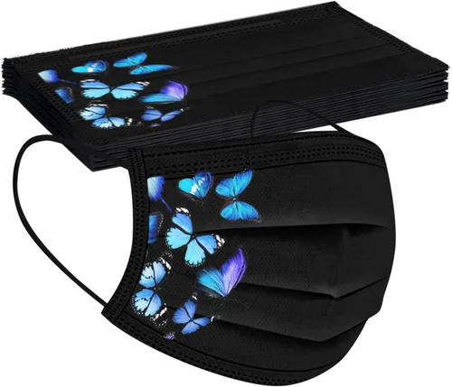 Vista 4 de JINF ATRISE - 50 cubrebocas desechables con estampado de mariposas para adultos a la moda reutilizable para exteriores ciclismo a prueba de polvo