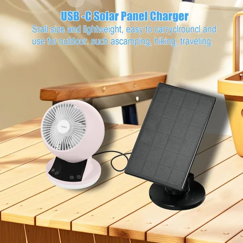 Vista 7 de Zivif Panel solar para cámara de seguridad, cargador solar de 2 W con puerto micro USB y USB-C para cámara de batería recargable, con soporte