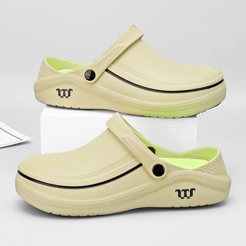 Vista 6 de Zuecos de trabajo antideslizantes para hombre y mujer, zapatos de chef de jardín, ligeros, impermeables, para enfermeras, cocina, restaurante