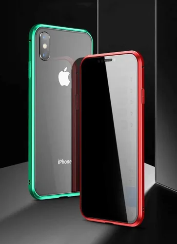 Vista 4 de Funda de privacidad y anti-reflejo 360° con cristal templado y atracción magnética de metal para iPhone XR o XS, Azul
