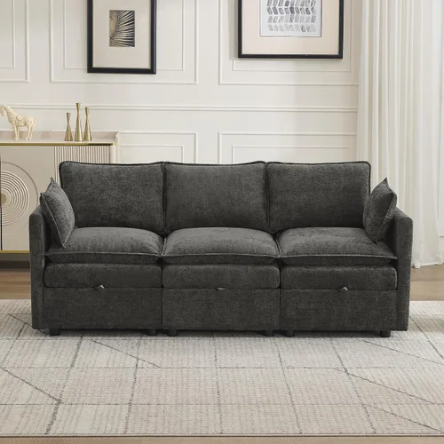 Vista 82 de Otomana cuadrada grande de 27 pulgadas con almacenamiento, reposapiés tapizado moderno con patas antideslizantes para sofá, mesa de café, sala