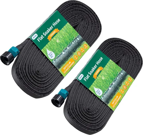 Vista 14 de Hlinker Manguera de remojo plana de 15 pies para camas de jardín, manguera de riego por goteo constante enlazable de 15 pies y 1/2 pulgadas, ahorra