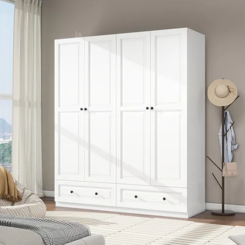 Vista 8 de Armario Armario con cajones: armario de dormitorio de 74 pulgadas para ropa colgante, armarios negros con puertas, armario moderno con estantes