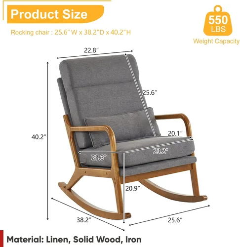 Vista 2 de JOYBASE Mecedora, silla mecedora para guardería, silla mecedora de enfermería, moderna y cómoda con respaldo alto para interiores, sala de estar