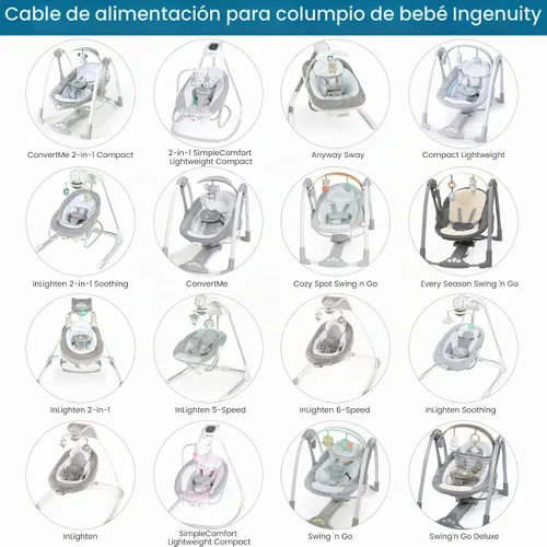 Vista 2 de Cable de alimentación USB para columpio de bebé Ingenuity, cargador para Ingenuity InLighten, Simple Comfort y Swing'n Go, adaptador de corriente