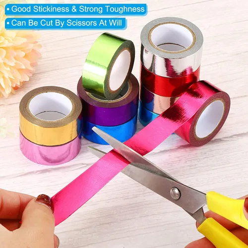 Vista 4 de PATIKIL Cinta adhesiva metálica Washi de 0.591 in x 16.4 ft, paquete de 6 calcomanías adhesivas de papel de arte para bricolaje, manualidades, Azul