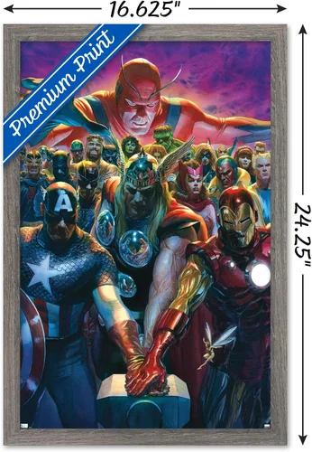 Vista 3 de Trends International - Póster de pared, diseño de los Vengadores de Marvel Comics #10, 14.725" x 22.375", versión enmarcada de Barnwood
