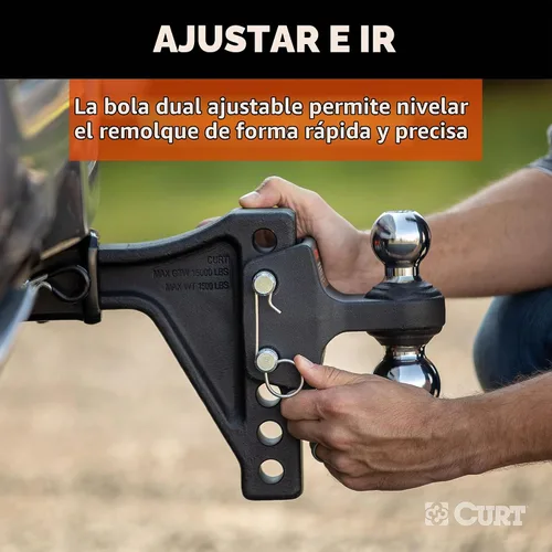 Vista 4 de CURT 45935 Soporte de bola de enganche de remolque ajustable con doble bola, vástago de 2 pulgadas, hasta 15,000 libras
