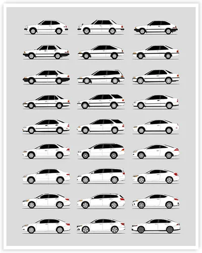 Vista 11 de Custom Car Posters Póster hecho a mano compatible con Acura (perfil lateral), decoración de lo mejor de las generaciones de Acura, historia 10C.