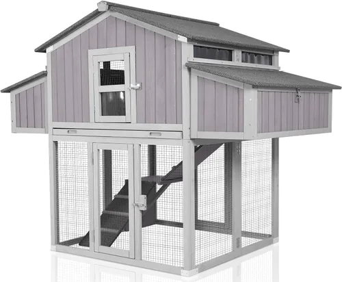 Vista 8 de Gallinero grande expandible para pollos para exterior con dos cajas de anidamiento, bandeja extraíble a prueba de fugas y panel de techo resistente