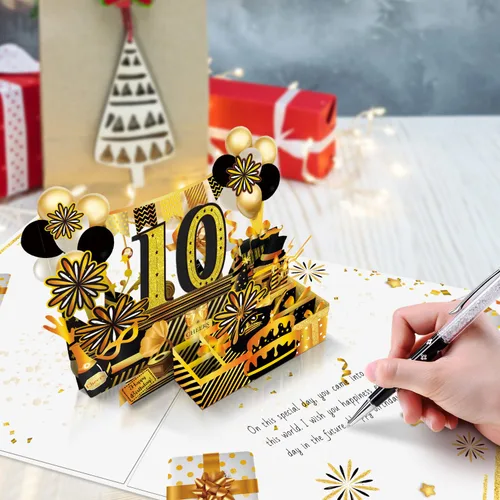 Vista 5 de Joycard Tarjeta de cumpleaños de 10 años para niña o niño, regalo de cumpleaños 3D emergente feliz cumpleaños para hija o hijo, decoraciones