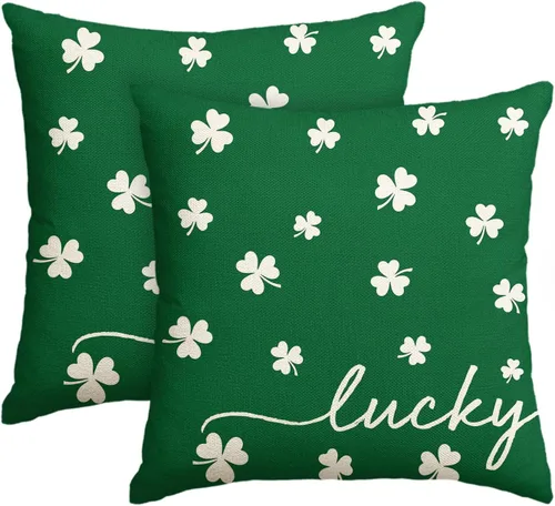 Vista 11 de AVOIN colorlife Funda de almohada de trébol de la suerte del día de San Patricio, 18 x 18 pulgadas, funda de cojín verde trébol para decoración