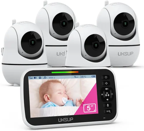 Vista 7 de UKSUP Monitor de bebé con cámara y audio - Monitor de vídeo para bebé con largo alcance de 292 m, pantalla panorámica remota con inclinación y zoom