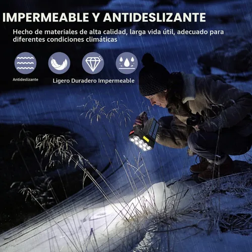Vista 4 de Linterna Solar de 8 LED con Luz Lateral COB, 1000 Lúmenes Linternas Alimentadas por Energía Solar, Linternas de Mano Impermeables con Carga Solar