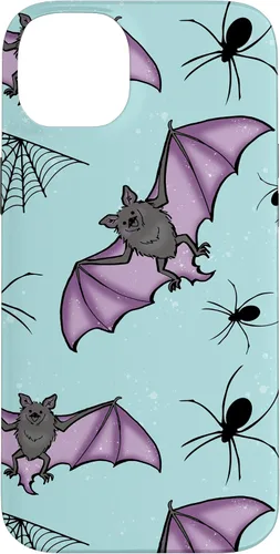 Vista 15 de iPhone 16 lindo vampiro murciélago decoración de Halloween para niñas púrpura y menta caso
