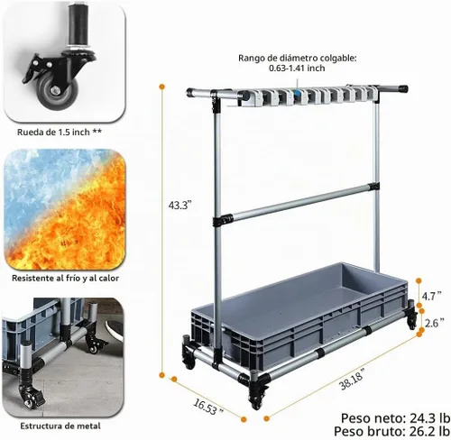 Vista 7 de Generic Carrito de limpieza multifuncional y organizador de herramientas - Soporte para escoba y fregona