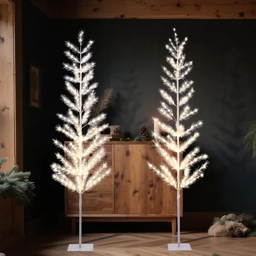 Vista 5 de LIGHTSHARE - Juego de 2 árboles de plumas iluminadas de 6 pies, 244 luces LED blancas cálidas con base de metal, elegante lámpara de pie
