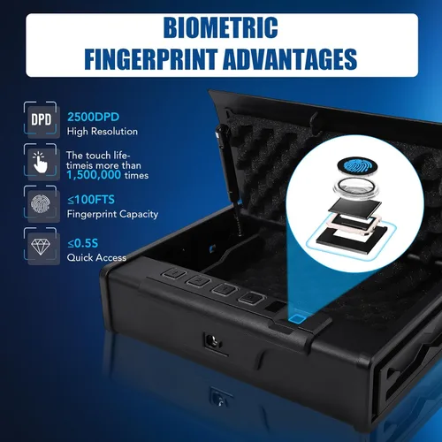 Vista 7 de Towallmark Caja fuerte para armas, caja fuerte biométrica para pistolas, tres maneras de acceso rápido para pistola de huellas dactilares segura