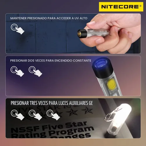 Vista 5 de Nitecore Tiki UV 365nm llavero ultravioleta linterna USB-C recargable EDC luz etiqueta