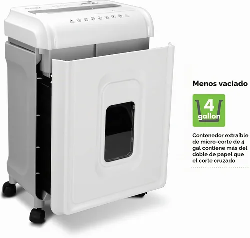 Vista 4 de Aurora Trituradora de alta seguridad de 8 hojas con microcorte para papel, CD/DVD y tarjetas de crédito, Blanco/Gris