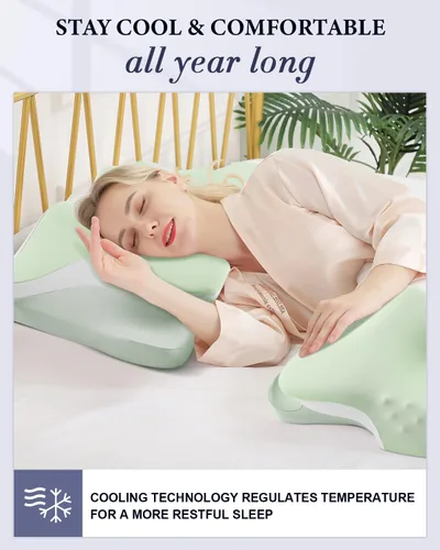 Vista 2 de Almohada cervical para el cuello, almohadas ergonómicas refrescantes de espuma viscoelástica para un sueño profundo con funda de almohada lavable