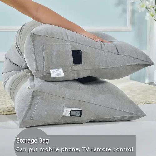 Vista 2 de Cojín de cuña triangular, almohada de lectura triangular para cama doble tamaño Queen size, almohada de lectura para adultos grandes con bolsillos