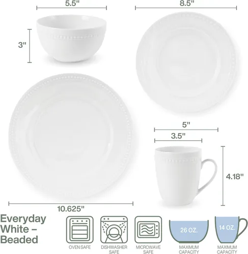 Vista 7 de Everyday White by Fitz and Floyd, juego de vajilla de 16 piezas con cuentas, servicio para 4