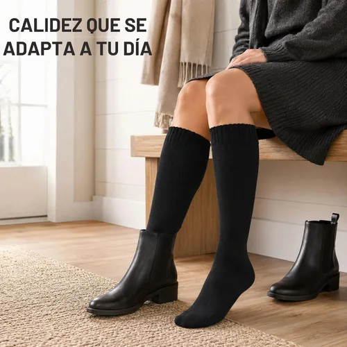 Vista 6 de YEJIMONG Calcetines altos gruesos y cálidos para mujer, acolchados, 4 pares Negro