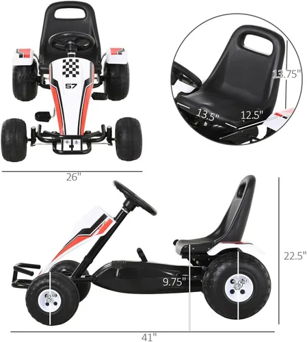 Vista 3 de Pedal Go Kart para niños, estilo carreras, asiento ajustable y palanca