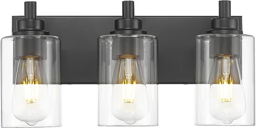 Vista 27 de Lámparas de baño, lámpara de tocador moderna de 4 luces con pantalla en forma de copa de vino de vidrio transparente, accesorios de iluminación Negro