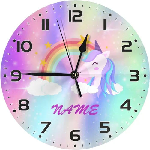 Vista 12 de Reloj de pared personalizado con diseño de planeta y galaxia para habitación de niños, reloj de pared personalizado con nombre de niño, regalo