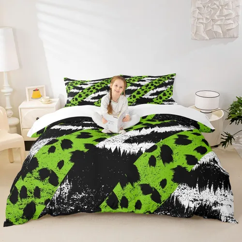 Vista 32 de Juego de funda de edredón para niños con estampado de leopardo, tamaño individual, juego de ropa de cama de moda de piel de guepardo abstracto