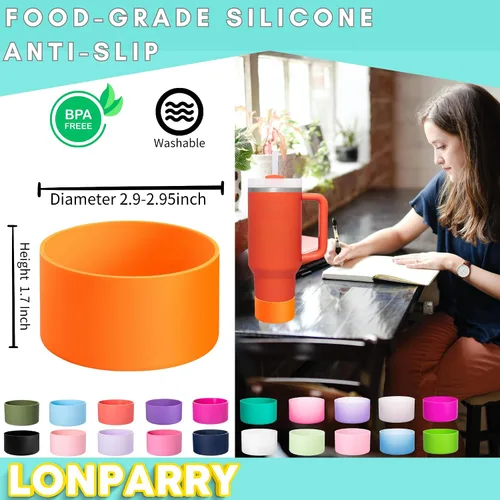 Vista 2 de Paquete de 2 botas de silicona para Stanley Cup de 30 oz y 40 onzas, protector inferior antideslizante y reductor de ruido, cubierta base de vaso