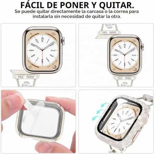 Vista 6 de KADES Bling Four-Leaf Clover Band for Apple Watch Bands Women's Wear Starlight/Iridescent